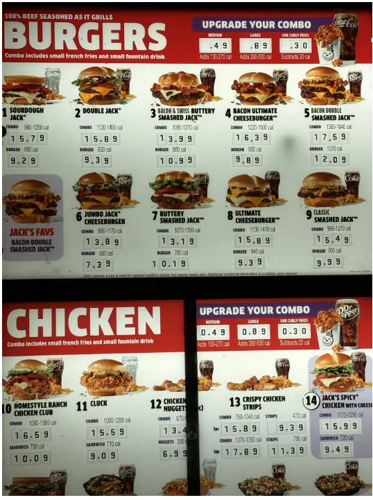 Jack In the box menu