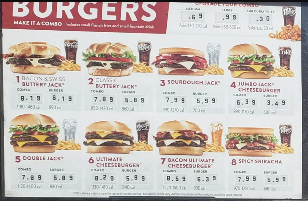 Jack in The Box Burger Combos Menu