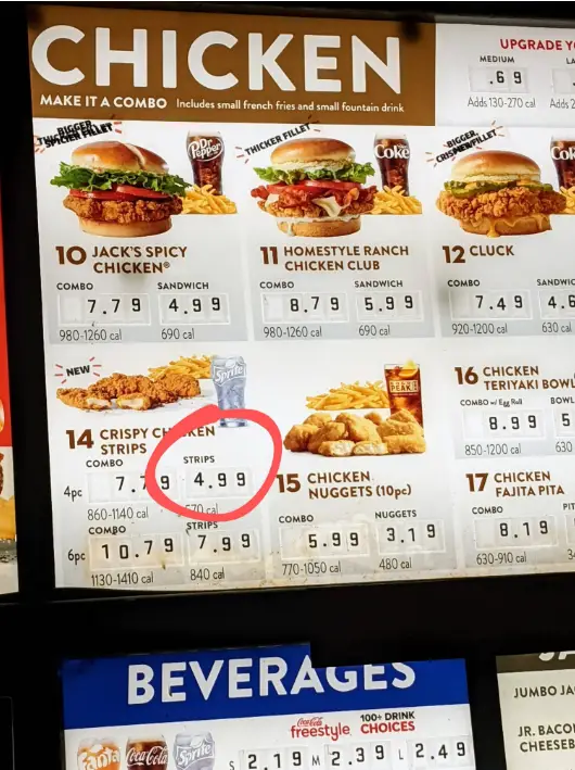 Jack in The Box Chicken Menu