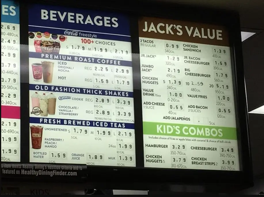 Jack in The Box Drinks Menu