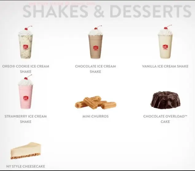 Jack in The Box Shakes Desserts Menu